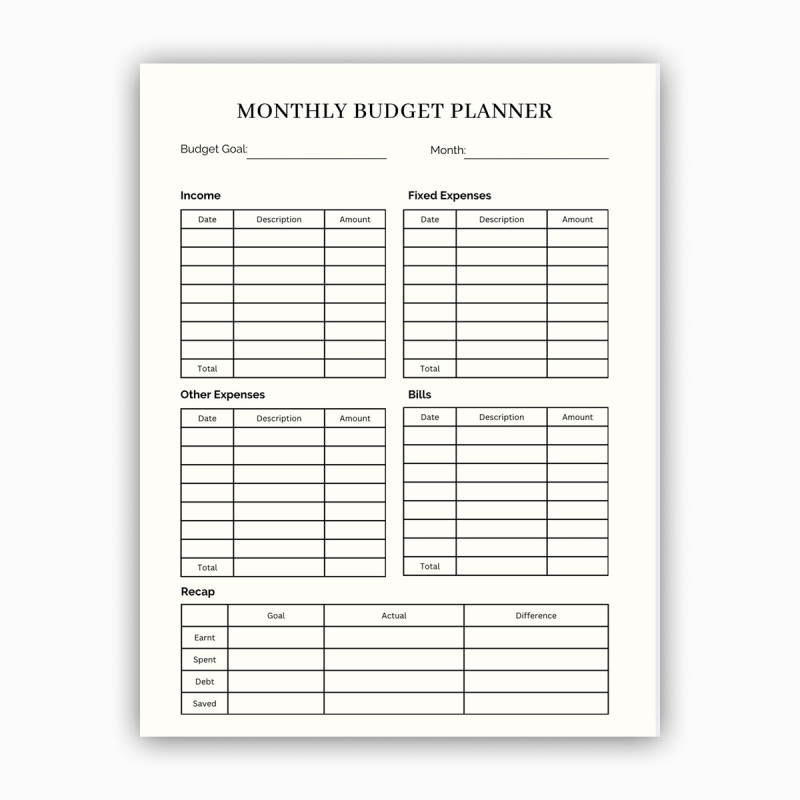 Monthly Budget Planner – Printable Template